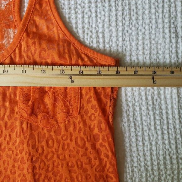 Y2k Tank Top Orange Floral Lace Back Sheer Cheetah Front 90's 2000s Women's Sz L - Picture 11 of 11